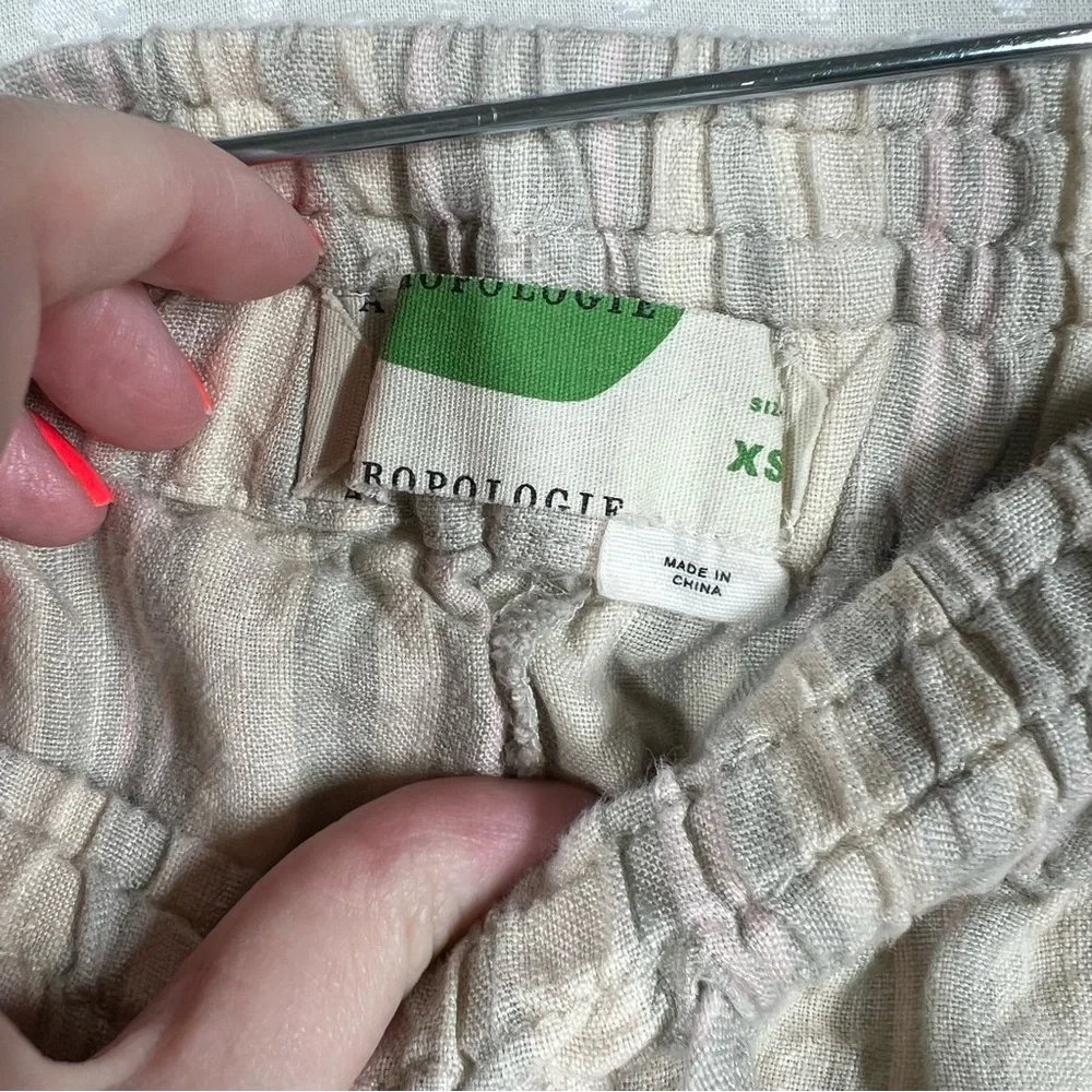 Anthropologie Women Shorts Sz XS Cream Grey Striped Linen Pull On High‎ Rise